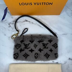 Louis Vuitton Mink Fur Bag Monogram Milla Vision MM Gray Vintage Rare Shoulder